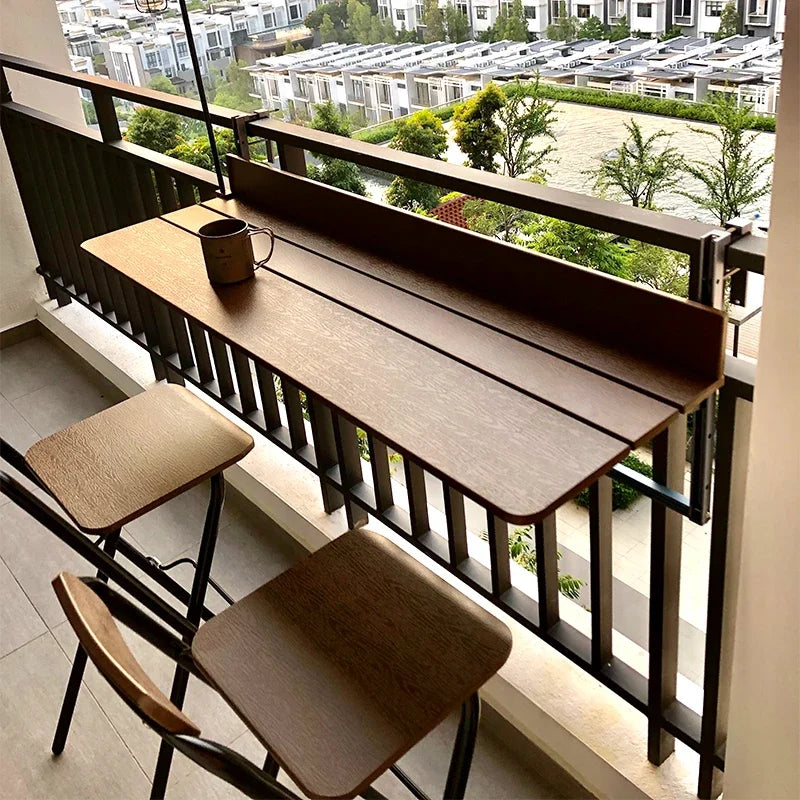 Space Saving Adjustable Height Folding Balcony Table – Hanging Railing Desk for Small Spaces