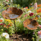 Vintage Flower-Shaped Metal Bird Bath with Garden Stake – Decorative Outdoor Bird Water Bowl for Garden, Lawn & Patio