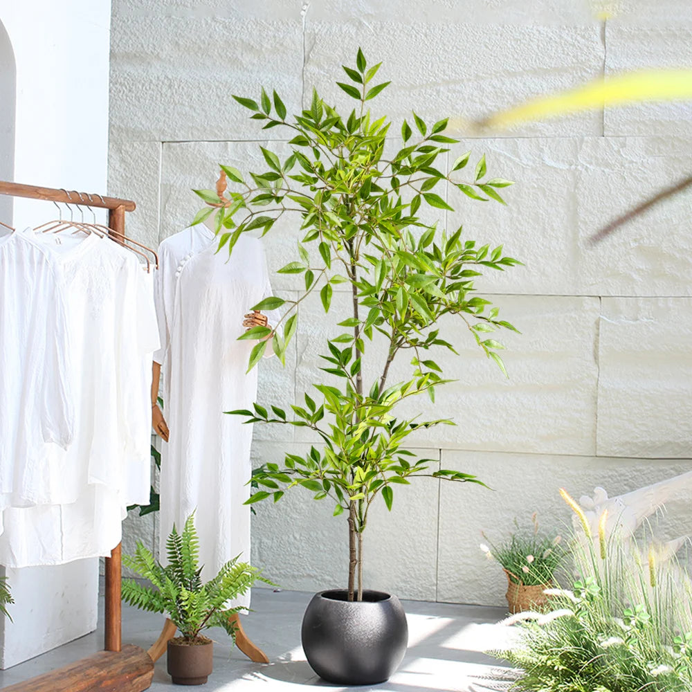 Kunstmatige Nandina Plant van 75-140 cm – Nep Tropische Palm- & Bamboe Bladeren voor Huis-, Tuin- & Kantoordecoratie