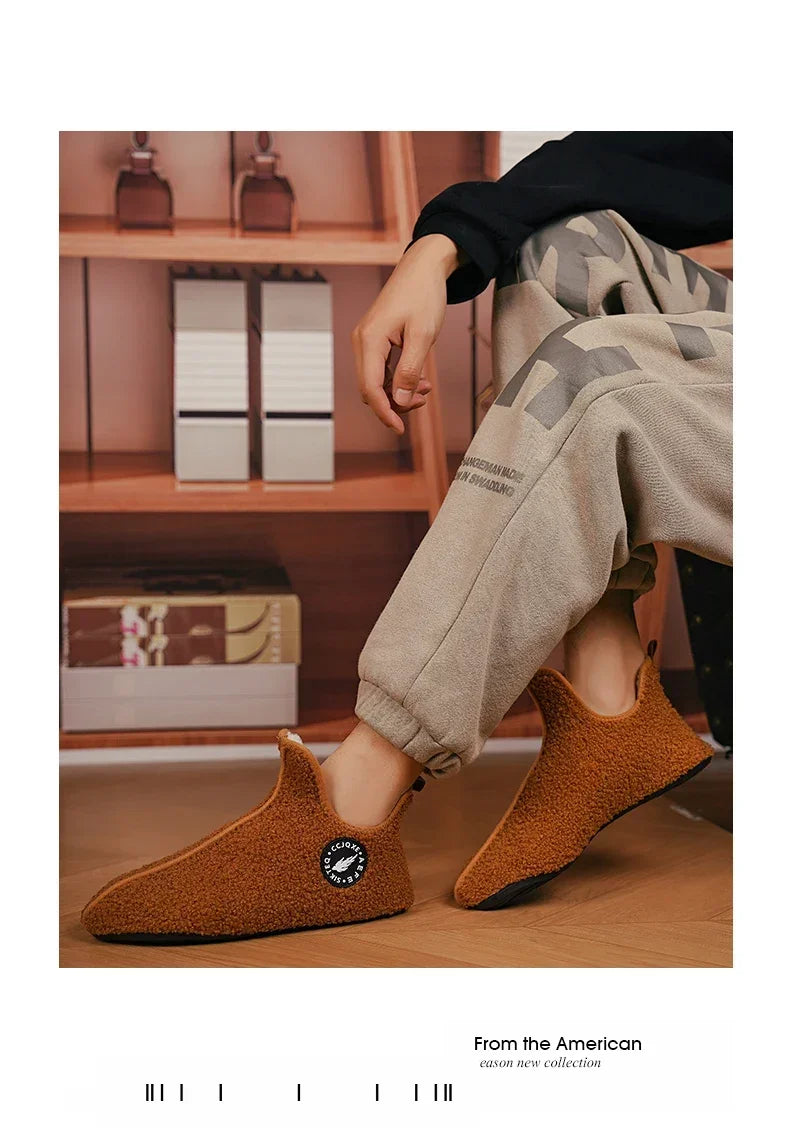 Men's Winter High-Top Plush Slippers – Warm, Lightweight & Non-Slip Indoor Outdoor Shoes