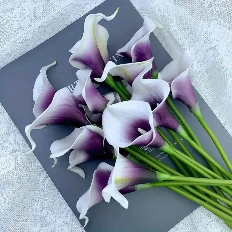 10 fleurs de lys calla artificielles – Bouquet artificiel en PU pour mariages, douches nuptiales et décoration intérieure
