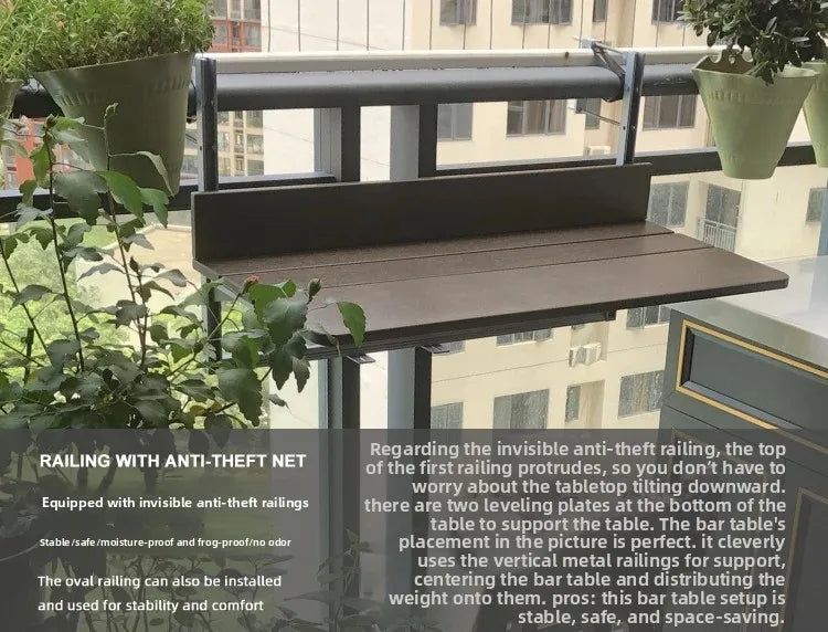 Space Saving Adjustable Height Folding Balcony Table – Hanging Railing Desk for Small Spaces