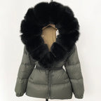 OFTBUY Real Fur Coat – Women’s Winter Puffer Jacket with Fox Fur Hood