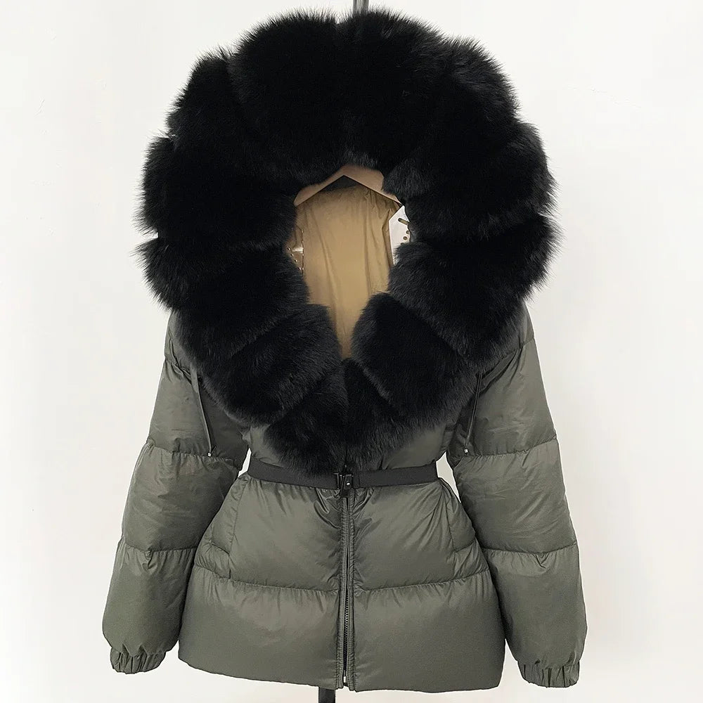 OFTBUY Real Fur Coat – Women’s Winter Puffer Jacket with Fox Fur Hood