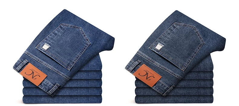 Autumn Men’s Classic Blue Slim Fit Straight Jeans – High Quality Casual Denim