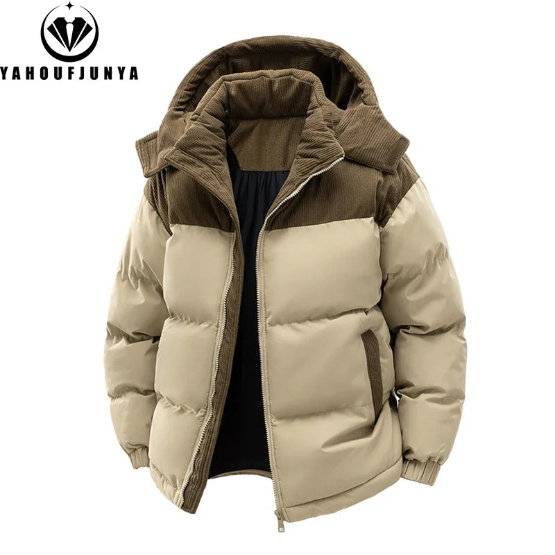 Men’s Autumn Winter Windbreaker Jacket – Warm Casual Parka with Removable Hood & Pockets