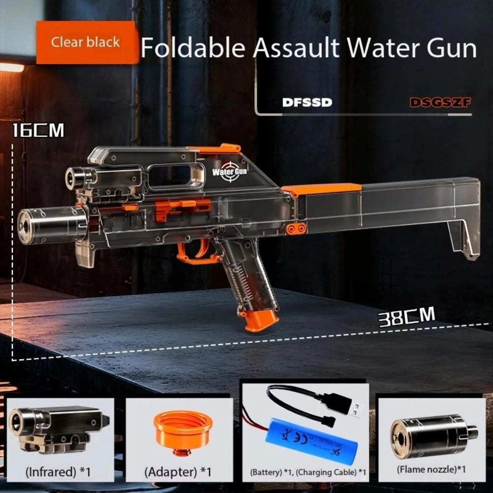 New Folding Electric Water Gun with Flashing Lights – High-Speed Rechargeable Water Blaster