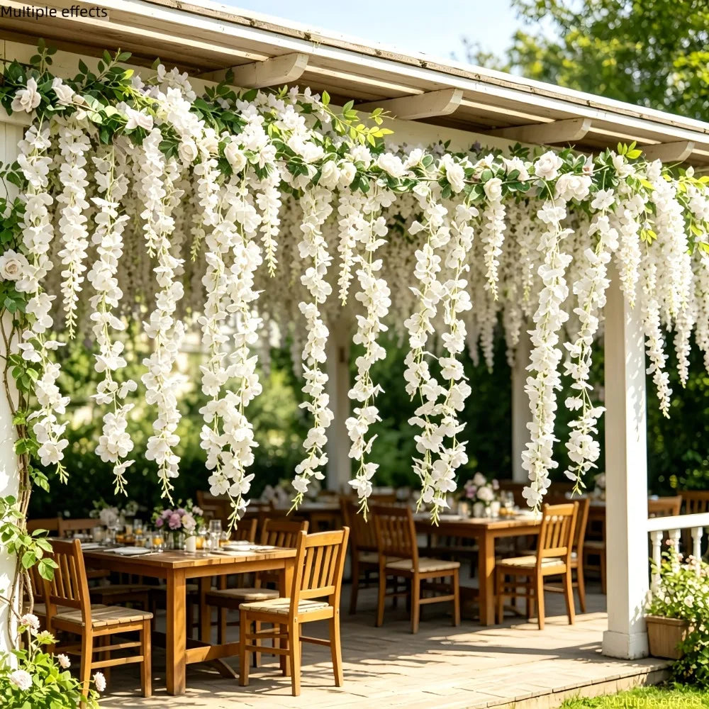 22PC White Rose Vine Wall Hangings – Artificial Orchid Flower Decoration Set for Weddings & Events
