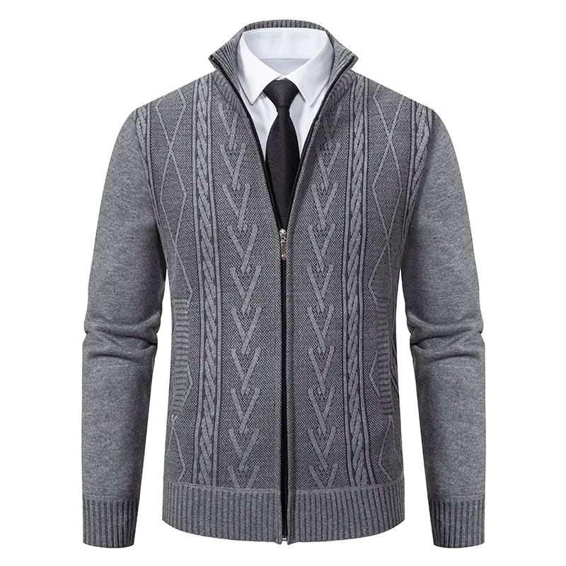 Men’s Autumn Winter Cashmere Padded Knitted Sweater Coat – Thick Warm Zipper Cardigan Jacket