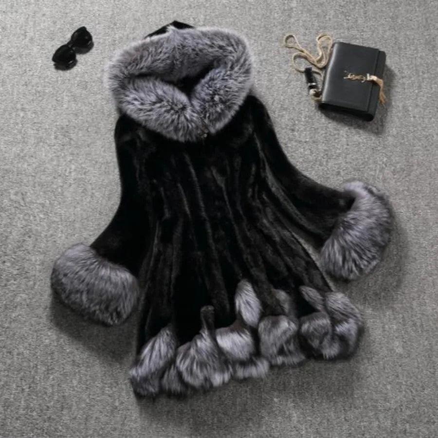 Hooded Loose Faux Fur Jacket – Women’s Thick Autumn Winter Maxi Coat