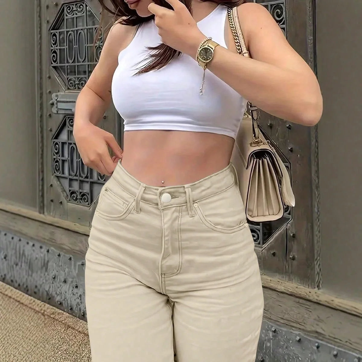 Women's Jeans – Solid Color, Simple Daily Stretch Narrow Straight Pants