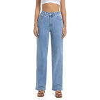 Women’s High Waist Straight Leg Jeans – Stretchy Slim Fit Office Trousers