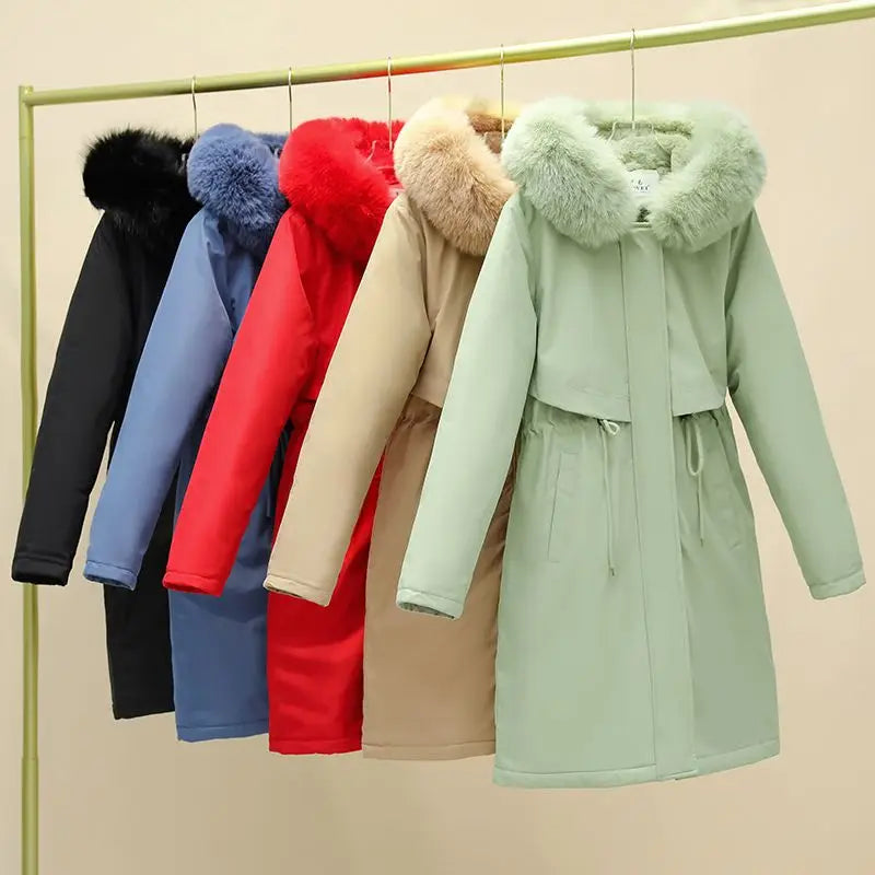 New Women Winter Jacket – Slim Long Coat with Big Fur Collar