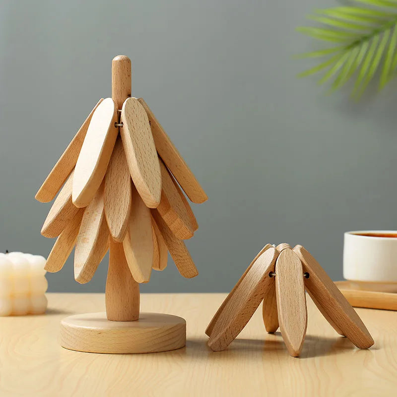 4PCS Wooden Tree Design Trivets – Heat Resistant Table Mats & Coasters