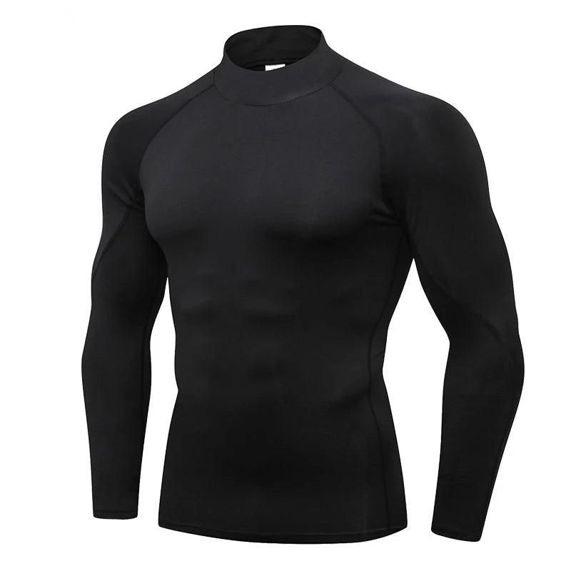 Winter Long Sleeve Turtleneck Thermal T-Shirt for Men – Soft Thin Fleece Sports Top (Pack of 2)