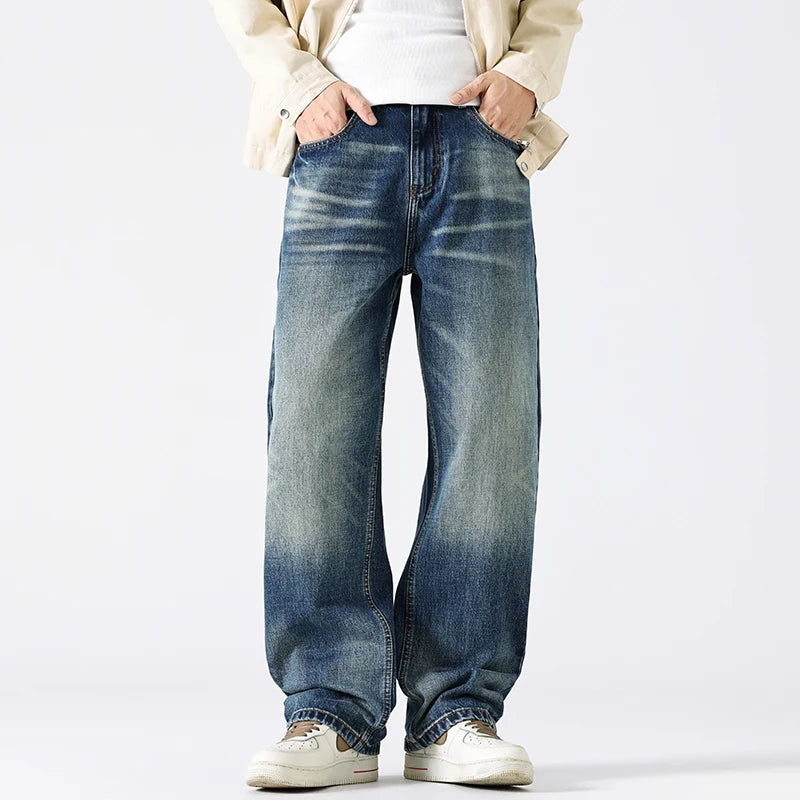 Autumn Gradient Distressed Jeans for Men – Comfort Cotton Vintage Style