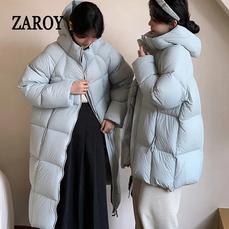 ZAROY Women's Winter Jacket – Cotton-Padded Hooded Long Puffer Coat