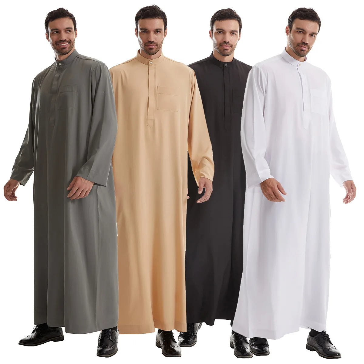 Saudi Islamic Muslim Men’s Jubba Thobe Dubai-Inspired Arab Robe with Zipper-Style Kimono Design