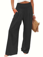 Casual wijde broek hoge taille katoen en linnen Bestseller Afslankende en losse broek zomer