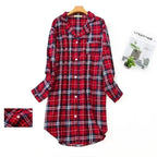 Flanellen Katoenen Geruite Nachtjapon Cardigan Shirt voor Dames