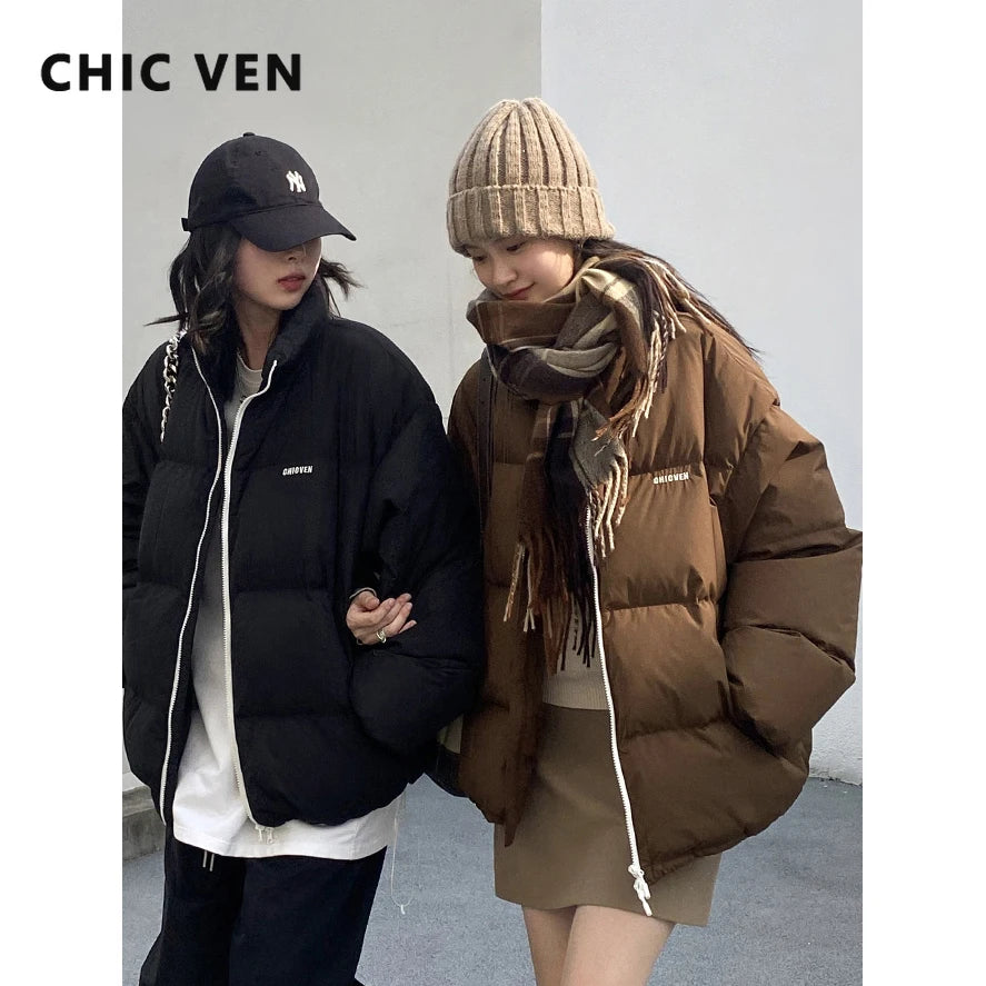 CHIC VEN Women’s 90% White Duck Down Jacket – Autumn/Winter Stand Collar Coat