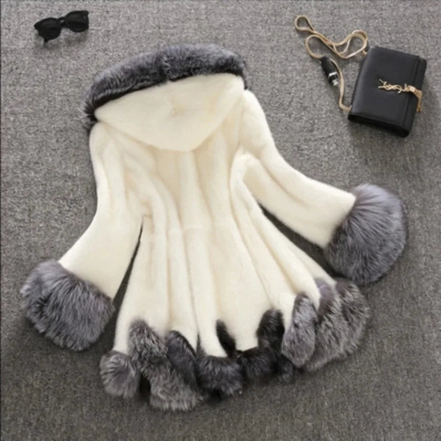 Hooded Loose Faux Fur Jacket – Women’s Thick Autumn Winter Maxi Coat
