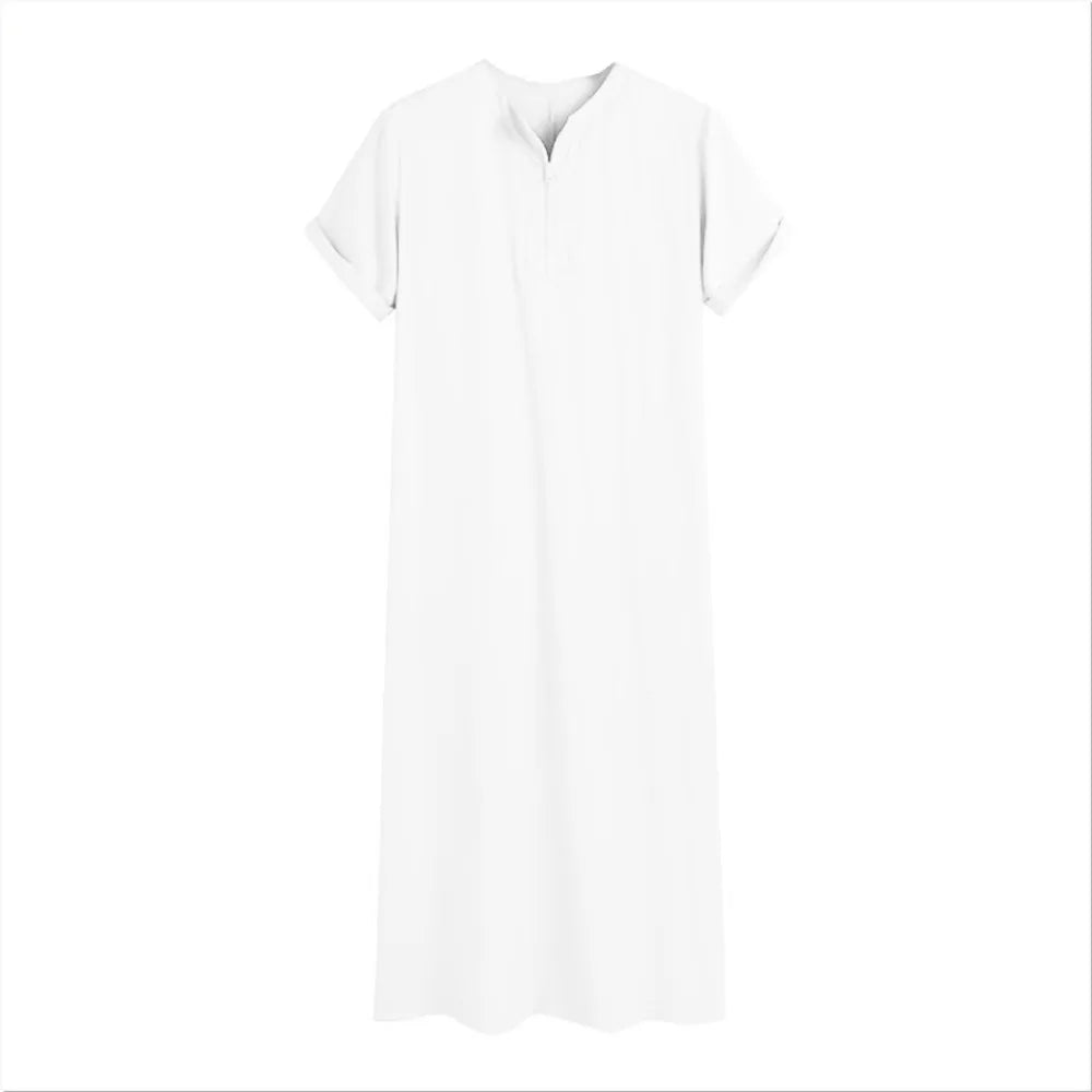 Men’s Muslim Zipper Robe Middle Eastern Arab Shirt-Style Jubba Thobe for Worship & Formal Occasions