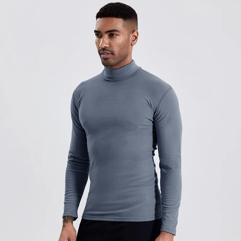 Men’s Plus Size Solid Turtleneck Long Sleeve T-Shirt – Casual Warm Base Layer (Pack of 2)