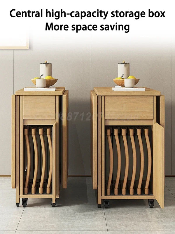 1.3m Movable Foldable Wood Dining Table with 0/2/4 Chairs – Space Saving Set