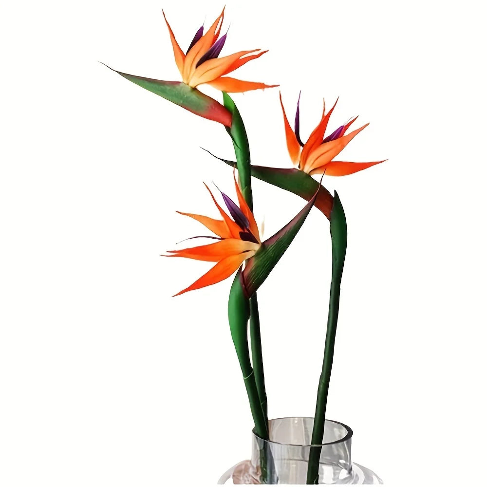 3 Pcs Fleurs artificielles d'oiseau de paradis – Bouquet décoratif de Strelitzia à longue tige
