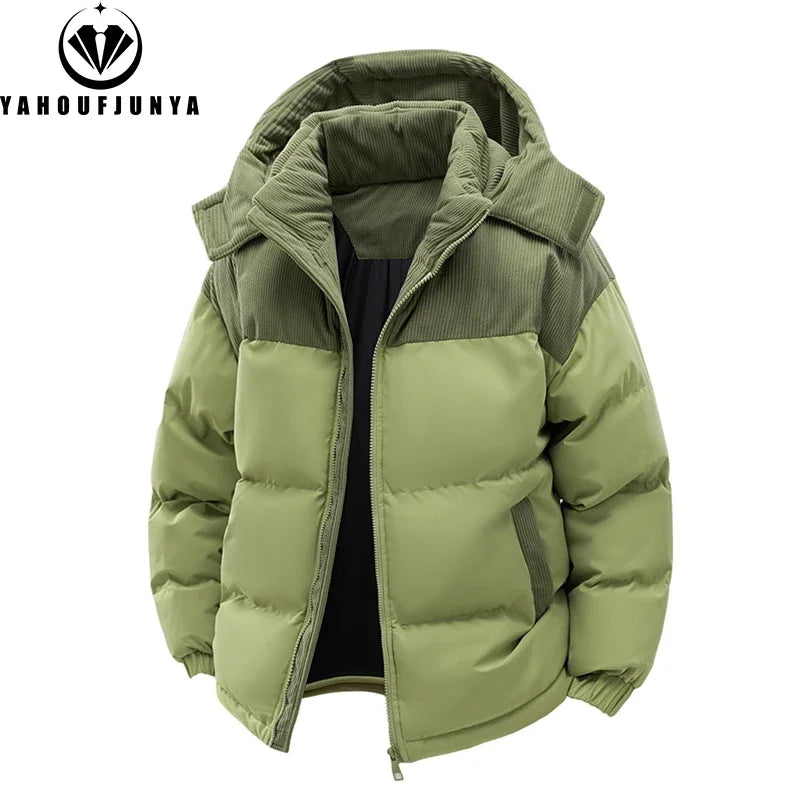 Men’s Autumn Winter Windbreaker Jacket – Warm Casual Parka with Removable Hood & Pockets