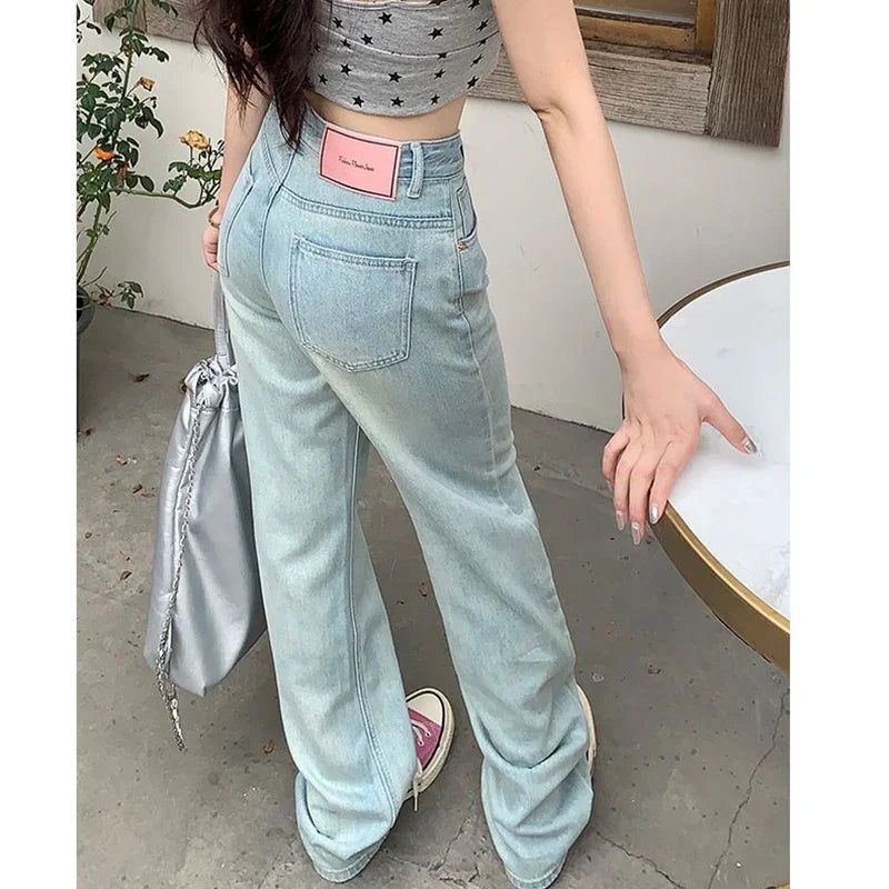 Female Light Blue High Waisted Jeans Pants