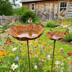 Vintage Flower-Shaped Metal Bird Bath with Garden Stake – Decorative Outdoor Bird Water Bowl for Garden, Lawn & Patio