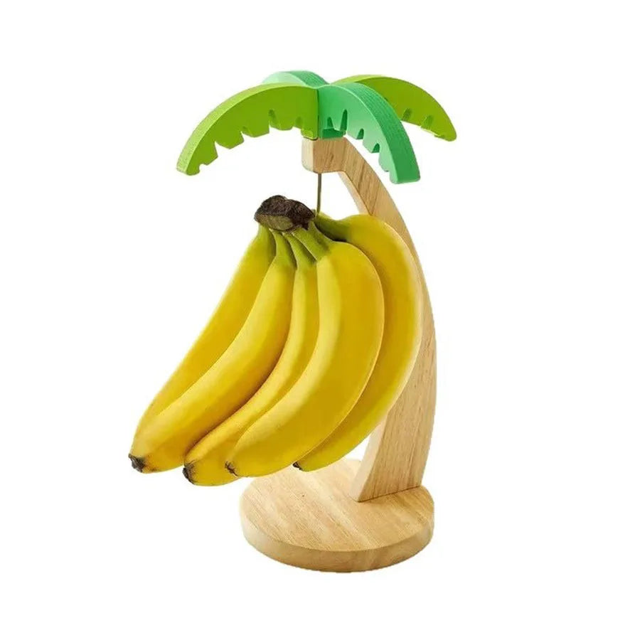 Wooden Banana Rack with Hook – Decorative Leaf Design Vertical Fruit Storage