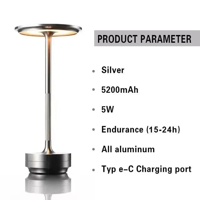 USB Rechargeable Touch Table Lamp – Dimmable Aluminum LED Desk Light for Bar, Restaurant & Home Decor