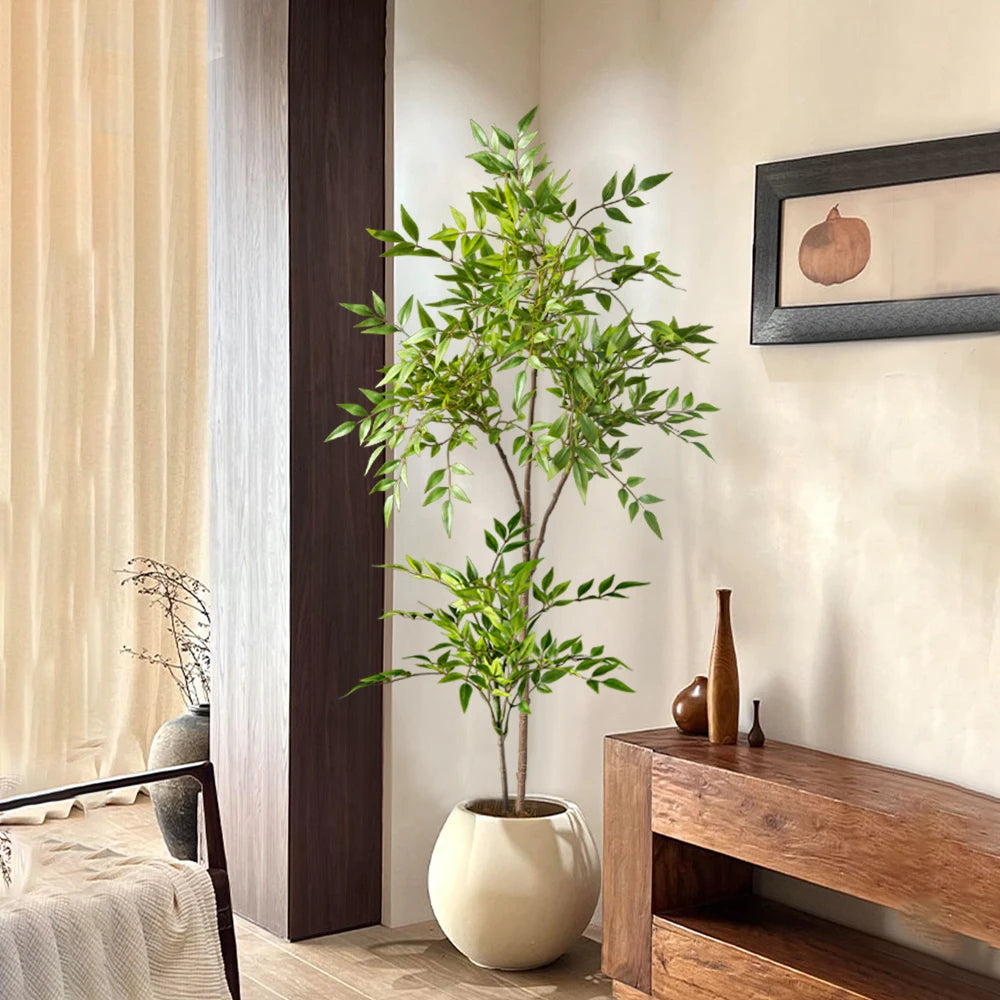 Plante artificielle de Nandina de 75-140 cm – Faux palmier tropical et feuilles de bambou pour la décoration de la maison, du jardin et du bureau