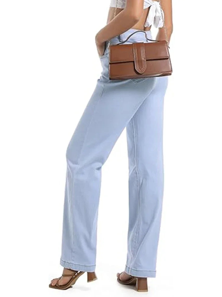 Women’s High Waist Straight Leg Jeans – Stretchy Slim Fit Office Trousers