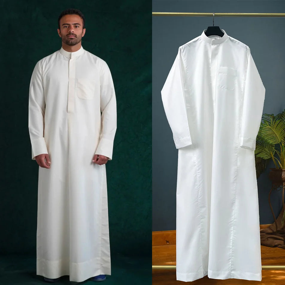 Muslim Men’s Zipper Jubba Thobe – Ethnic Kimono-Style Robe for Daily and Formal Wear