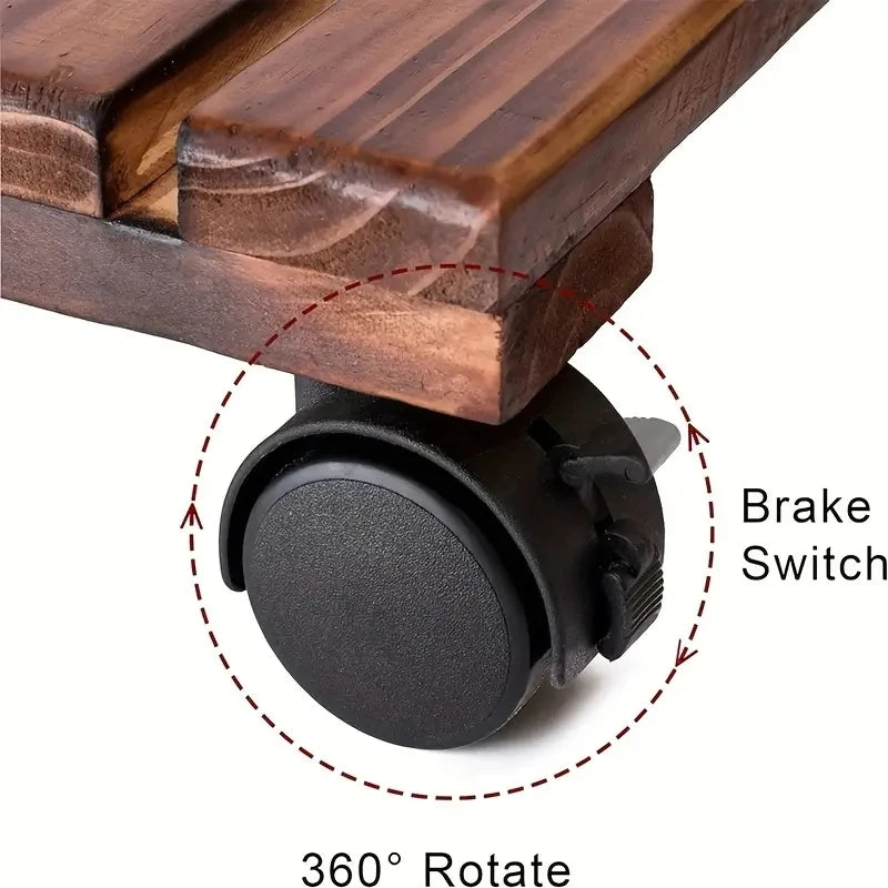 Solid wood thickened movable flower stand flower holder bonsai flower pot tray roller base stand with universal wheels