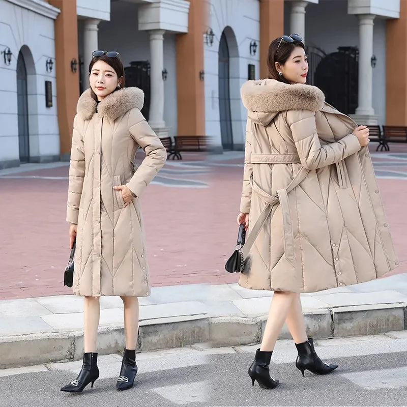Women’s Long Winter Parka – Fur Collar Down Cotton Jacket