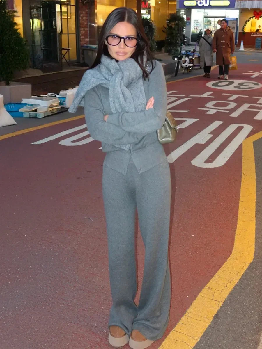 Women’s  Cardigan & Pants Set – Slim Fit 2-Piece Sweater Suit