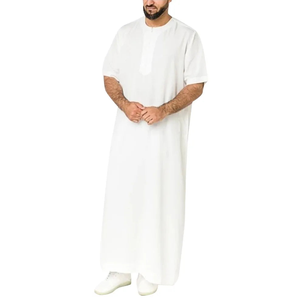 Men’s Muslim Zipper Robe Middle Eastern Arab Shirt-Style Jubba Thobe for Worship & Formal Occasions