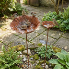 Vintage Flower-Shaped Metal Bird Bath with Garden Stake – Decorative Outdoor Bird Water Bowl for Garden, Lawn & Patio