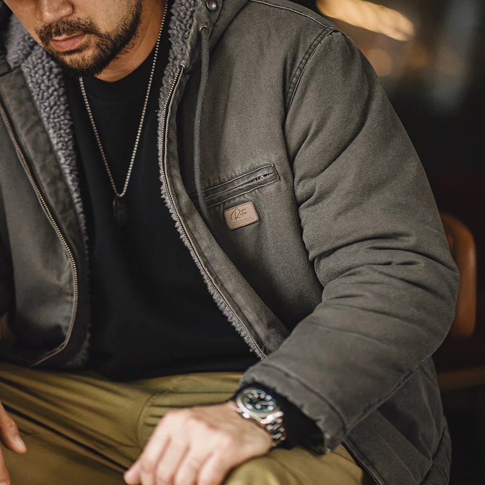 Maden Retro J141 Active Hooded Jacket – Cotton-Padded, Sherpa Fleece & Velvet Canvas