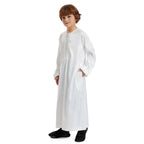 Thawb pour adolescent musulman – Jubba à col rond couleur café