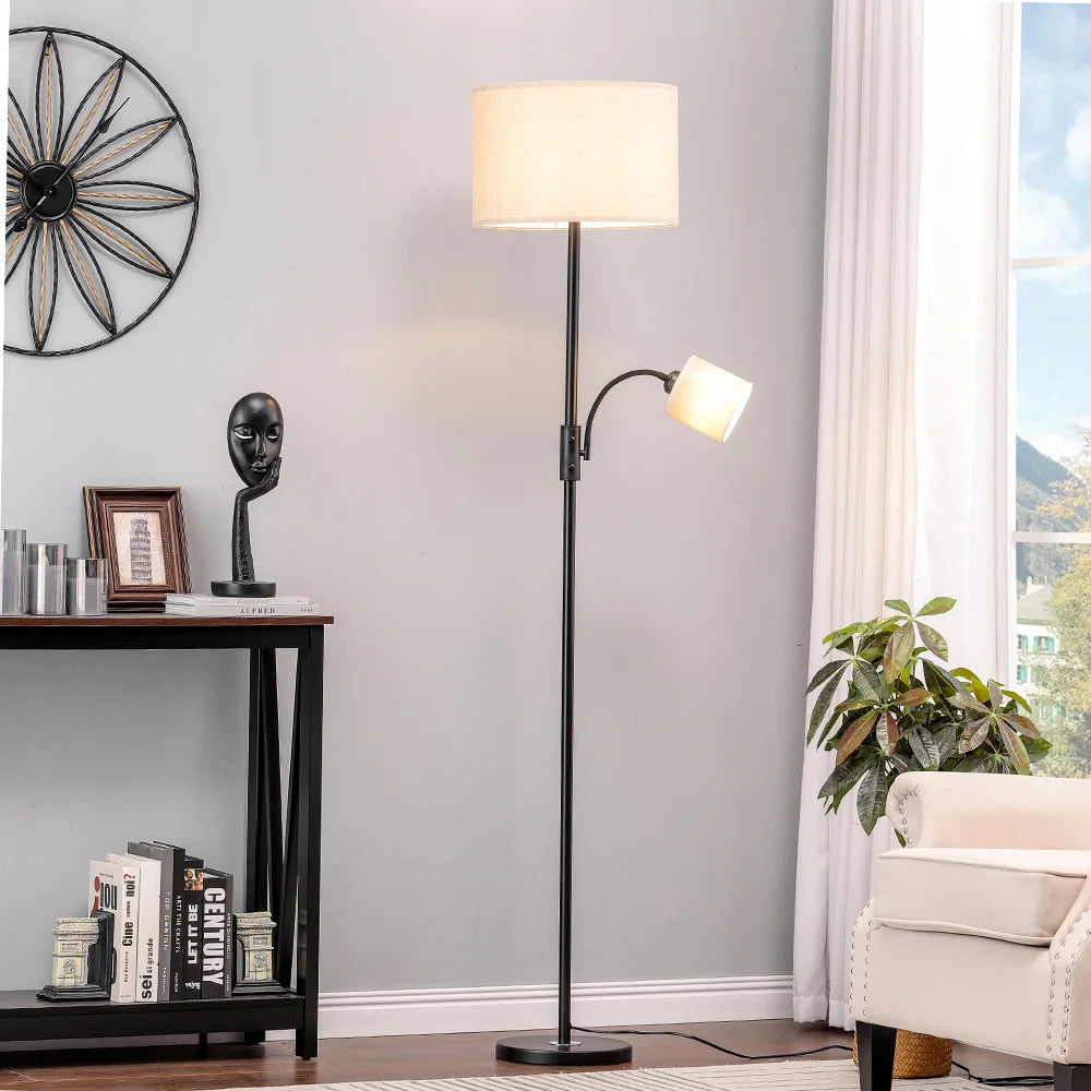2-Light Floor Lamp with Adjustable Heads – Standing Reading & Room Lighting