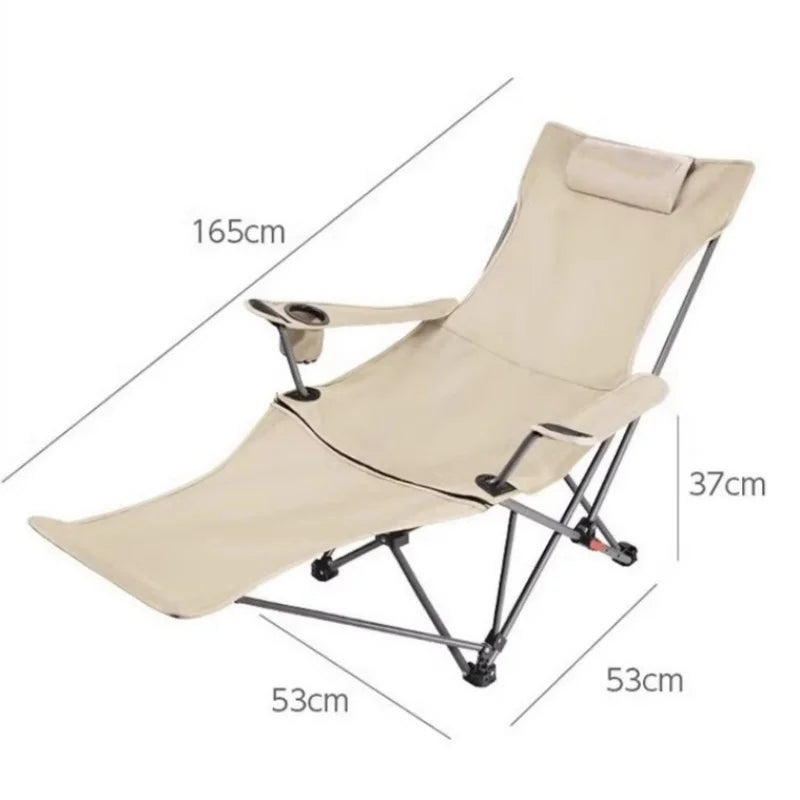 Folding Recliner Portable Camping Chair with Adjustable Backrest – Cotton-Filled Seat Outdoor Beach & Fishing Chair