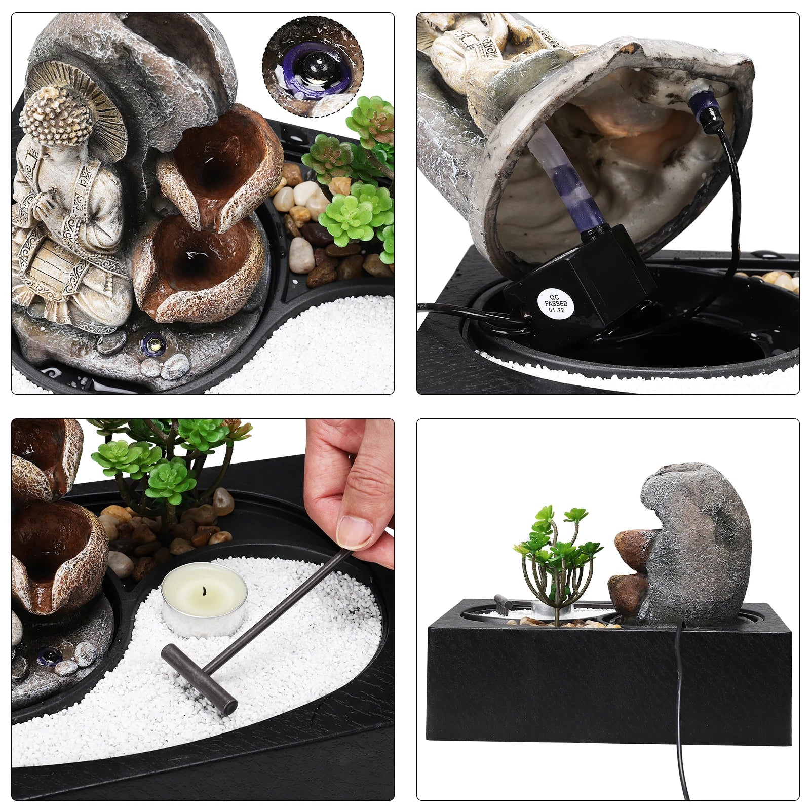 Tabletop Resin Water Fountain with LED Light – Indoor Zen Desk Decor Feature