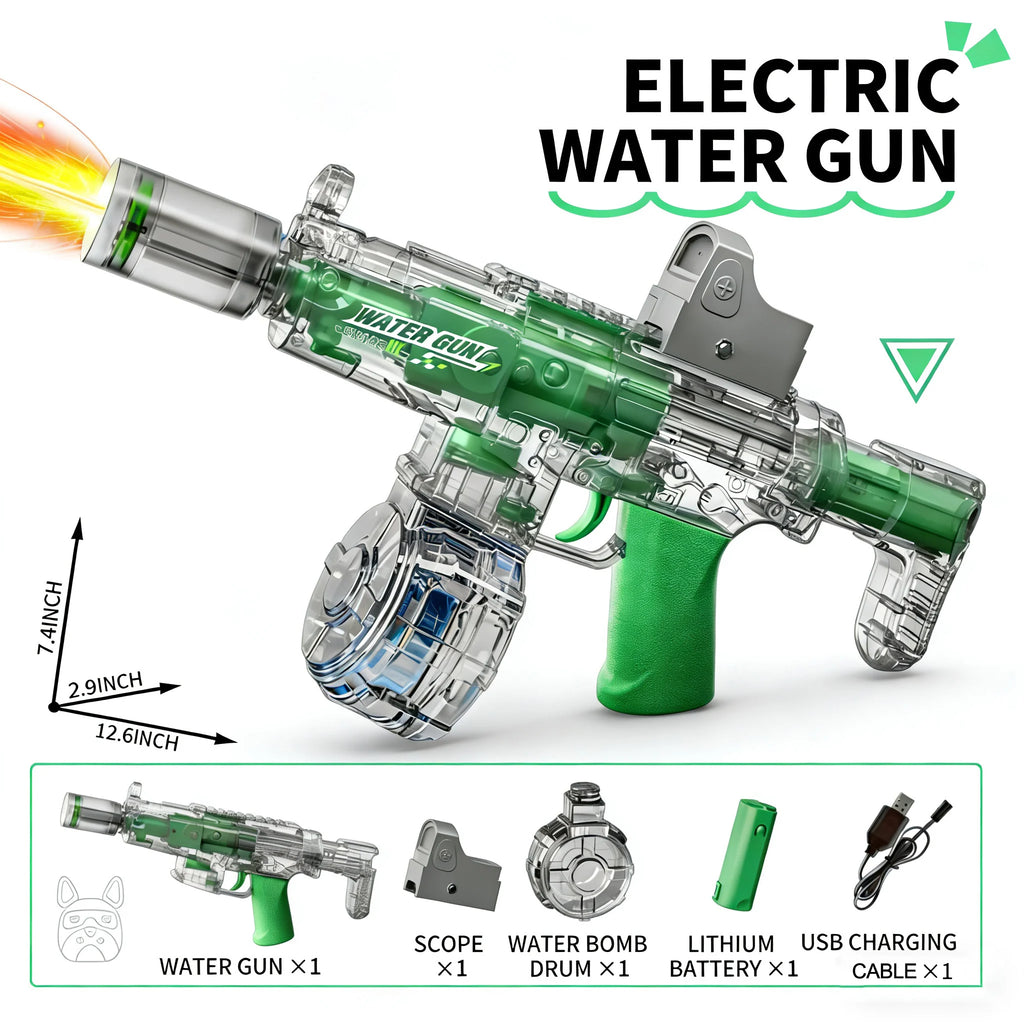 Simulated Recoil Electric Water Gun Toy with Automatic Lights & Water Spray Feature