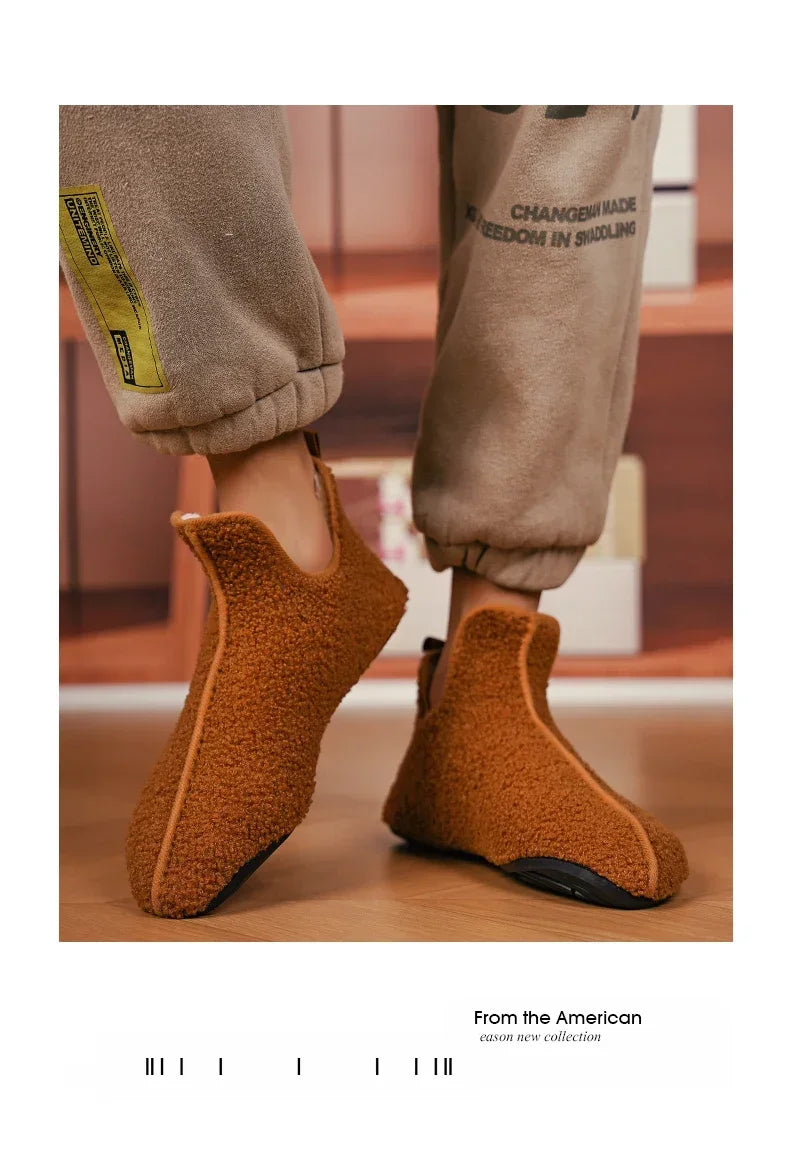 Men's Winter High-Top Plush Slippers – Warm, Lightweight & Non-Slip Indoor Outdoor Shoes